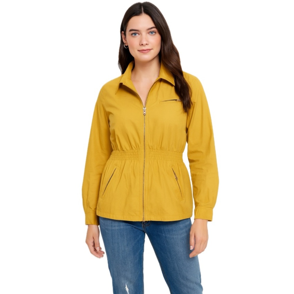Byblos, Mustard structured Cotton Women's Jacket with elastic waist, size 42